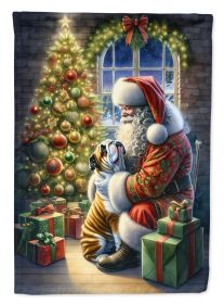 English Bulldog and Santa Claus House Flag Large Porch Sleeve Pole Decorative Outside Yard Banner Artwork Wall Hanging, Polyester, House Size