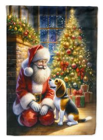 Beagle and Santa Claus House Flag Large Porch Sleeve Pole Decorative Outside Yard Banner Artwork Wall Hanging, Polyester, House Size, Multicolor