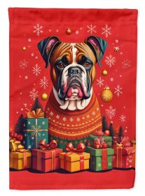 Fawn Boxer Holiday Christmas House Flag Large Porch Sleeve Pole Decorative Outside Yard Banner Artwork Wall Hanging, Polyester, House Size, Multi