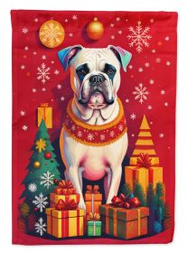 White Boxer Holiday Christmas House Flag Large Porch Sleeve Pole Decorative Outside Yard Banner Artwork Wall Hanging, Polyester, House Size