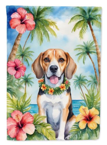 Beagle Luau House Flag Large Porch Sleeve Pole Decorative Outside Yard Banner Artwork Wall Hanging, Polyester, House Size, Multicolor