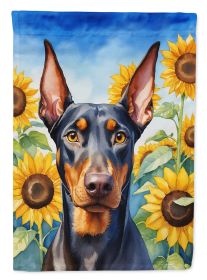 Doberman Pinscher in Sunflowers House Flag Large Porch Sleeve Pole Decorative Outside Yard Banner Artwork Wall Hanging, Polyester, House Size