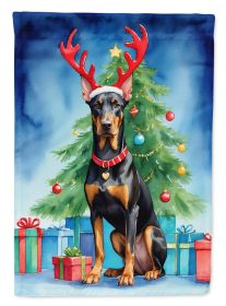 Doberman Pinscher Christmas Reindeer House Flag Large Porch Sleeve Pole Decorative Outside Yard Banner Artwork Wall Hanging, Polyester, House Siz