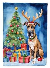 Great Dane Christmas Reindeer House Flag Large Porch Sleeve Pole Decorative Outside Yard Banner Artwork Wall Hanging, Polyester, House Size