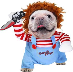 Dog Halloween Costumes - Chucky Dog Costume with Knife for Pets Party Christmas Cosplay Cute Outfits Clothes Deadly Dog Clothes Funny Dog Costume