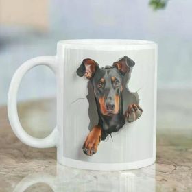 11oz Doberman 3D Ceramic Mug - White with Black Dog Design, Microwave & Dishwasher Safe, Perfect Gift for Dog