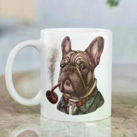 1pc Ceramic 11Oz Mug, Cartoon French Bulldog with Pipe Design, High-Quality, for Dog Lovers and Birthday Gifts