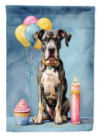 Great Dane Happy Birthday House Flag Large Porch Sleeve Pole Decorative Outside Yard Banner Artwork Wall Hanging, Polyester, House Size, Multicol