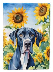 Great Dane in Sunflowers House Flag Large Porch Sleeve Pole Decorative Outside Yard Banner Artwork Wall Hanging, Polyester, House Size, Multicolo (Default: Default)