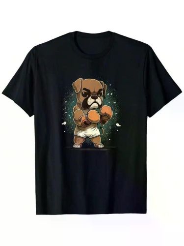 Men's Funny Boxing Dog Graphic T-Shirt - Soft, Breathable 100% Cotton Casual Street Style Tee with Cartoon Bulldog Design,